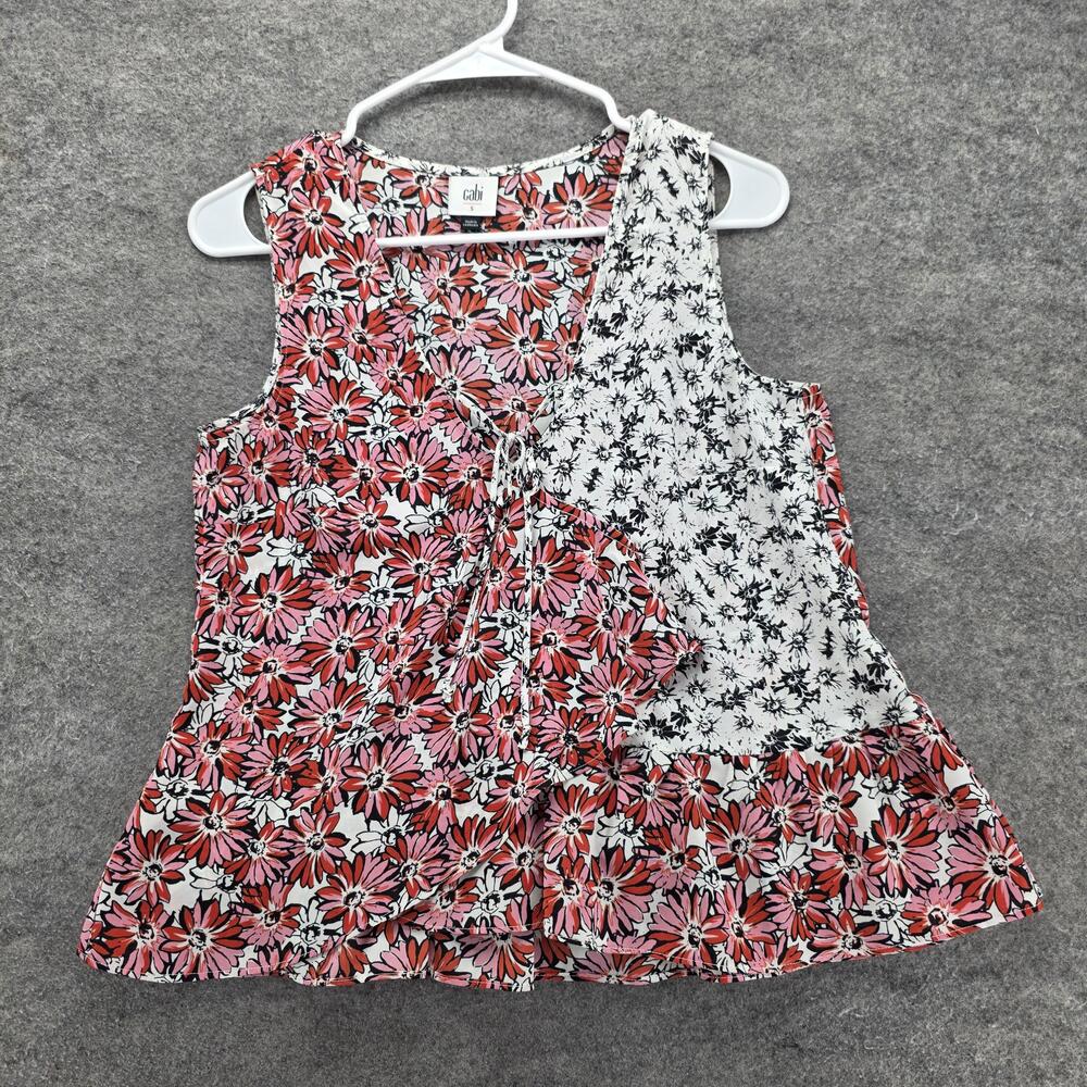 CAbi Blouse Womens S Pink Floral Sleeveless Round Neck Ruffle Chiffon Lined